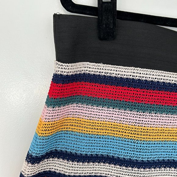 NWT Parker Knit Pencil Skirt Sz L Multicolor Rainbow Stripe Elastic Waist - Picture 7 of 8